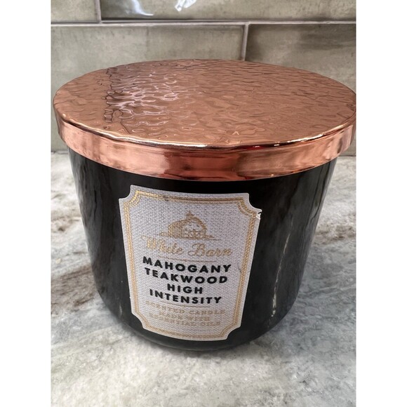Bath & Body Works White Barn MAHOGANY TEAKWOOD HIGH INTEN 3 Wick Scented Candle - Picture 1 of 3